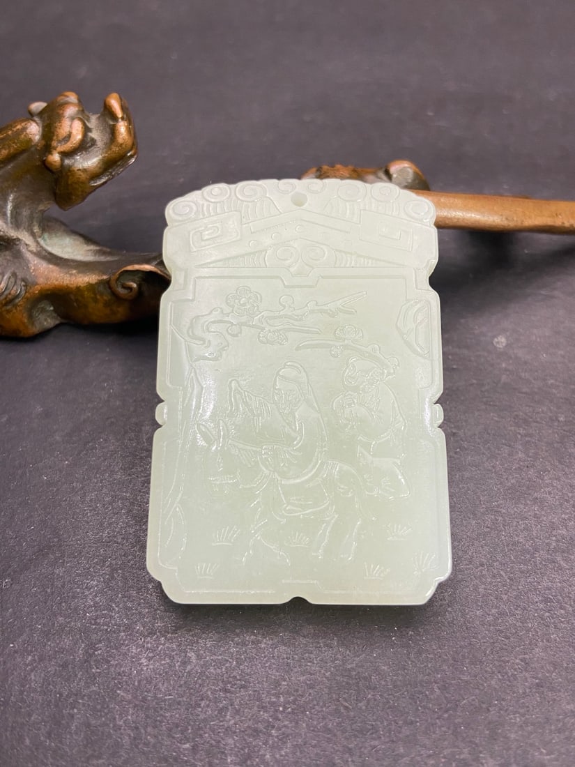 An Exquisite White Jade Character and Story Pattern with poem Brand: An Exquisite White Jade Character and Story Pattern with poem Brand Qing Dynasty, China Size:5.48cmx3.6cmx0.7cm Weight:37g (The Dimensions Of All Batches Are Manually Measured.If You Need More