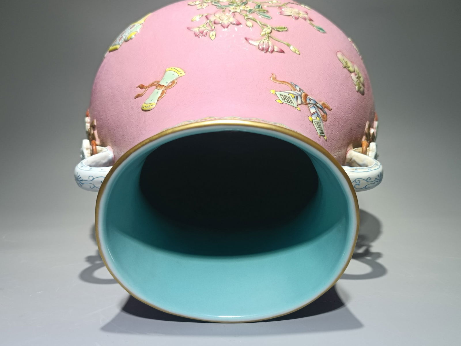 An Exquisite Enamel Lotus Pattern Eight Treasures Pattern Double-Ears Vase - 5