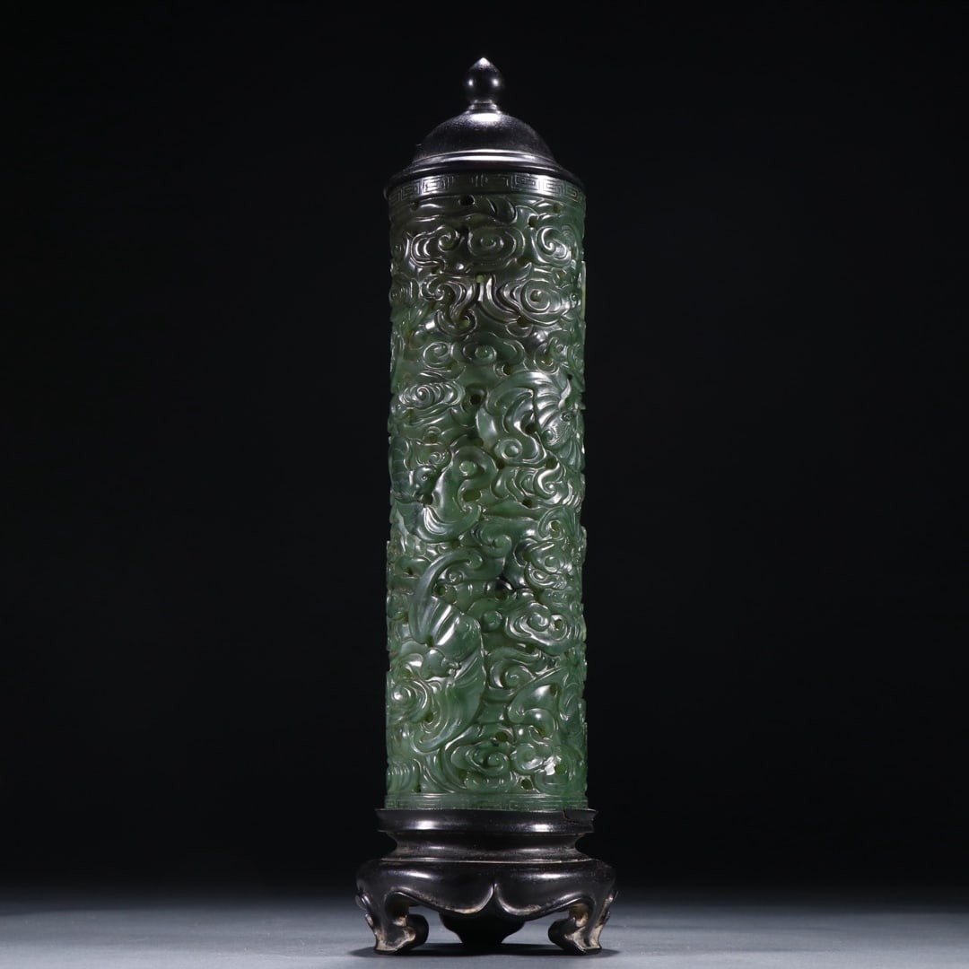 An Exquisite Jasper Bats Pattern Auspicious Cloud Pattern Incense Tube - 4