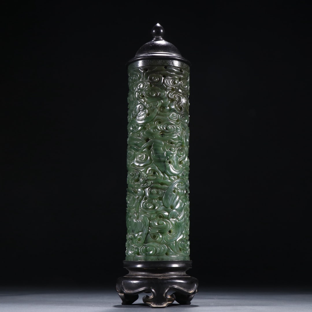 An Exquisite Jasper Bats Pattern Auspicious Cloud Pattern Incense Tube - 5