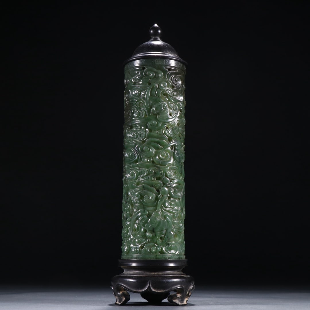 An Exquisite Jasper Bats Pattern Auspicious Cloud Pattern Incense Tube - 6