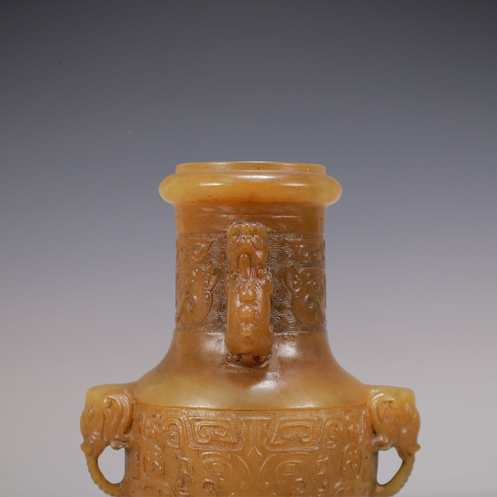 A Exquisite Shoushan Stone Beast-Face Pattern Double-Ears Vase - 2