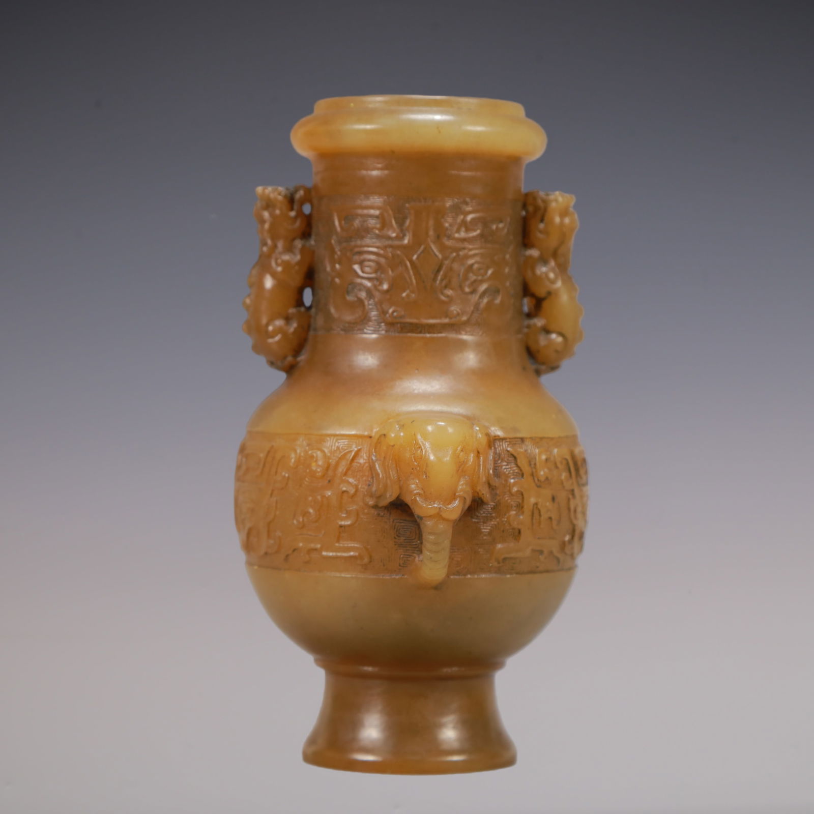 A Exquisite Shoushan Stone Beast-Face Pattern Double-Ears Vase - 5