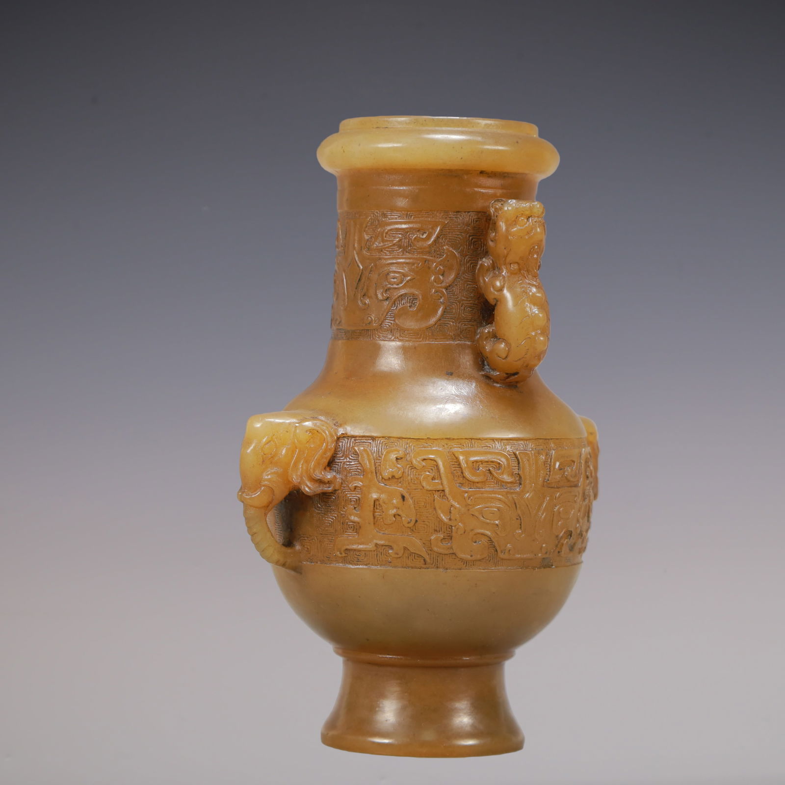 A Exquisite Shoushan Stone Beast-Face Pattern Double-Ears Vase - 6