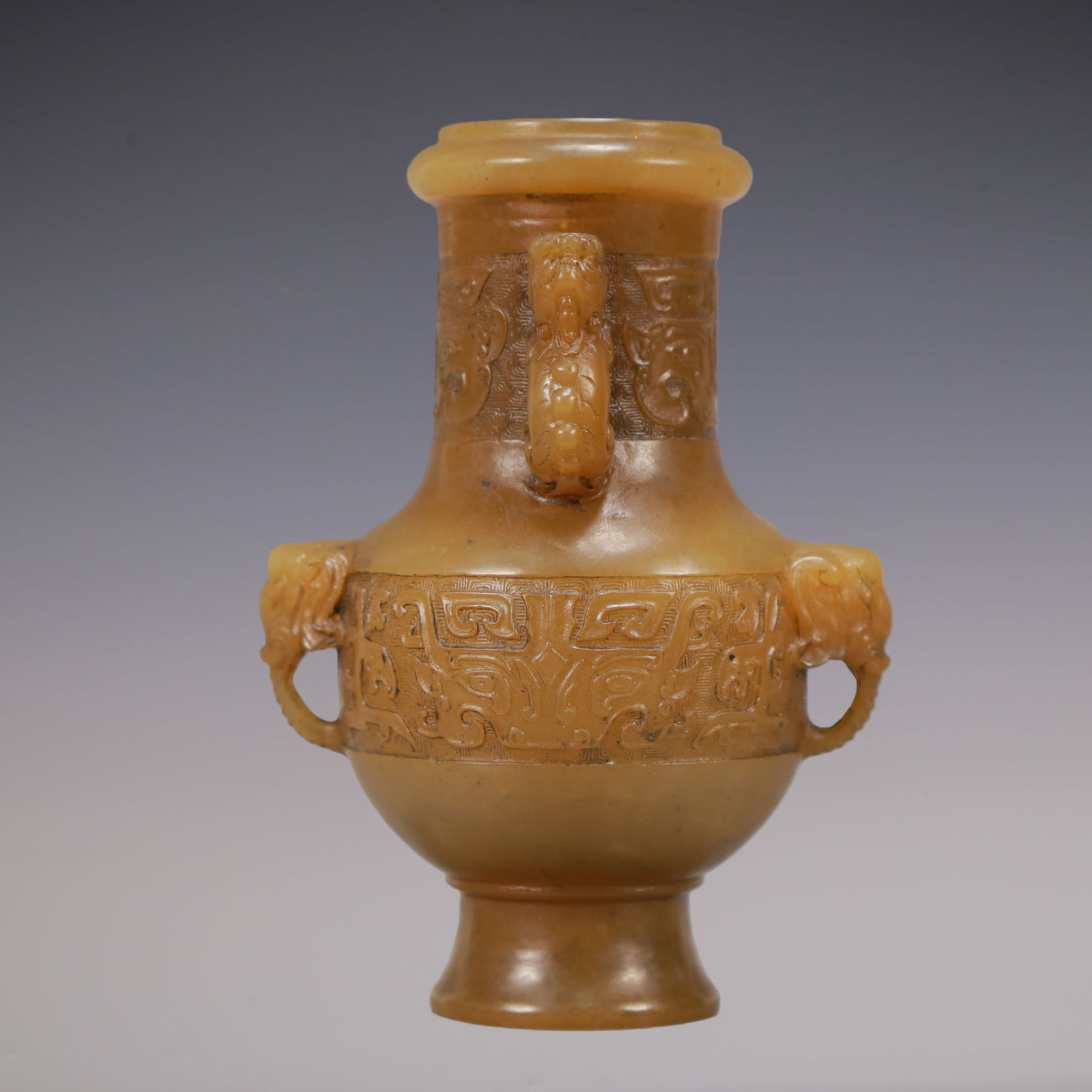 A Exquisite Shoushan Stone Beast-Face Pattern Double-Ears Vase - 7