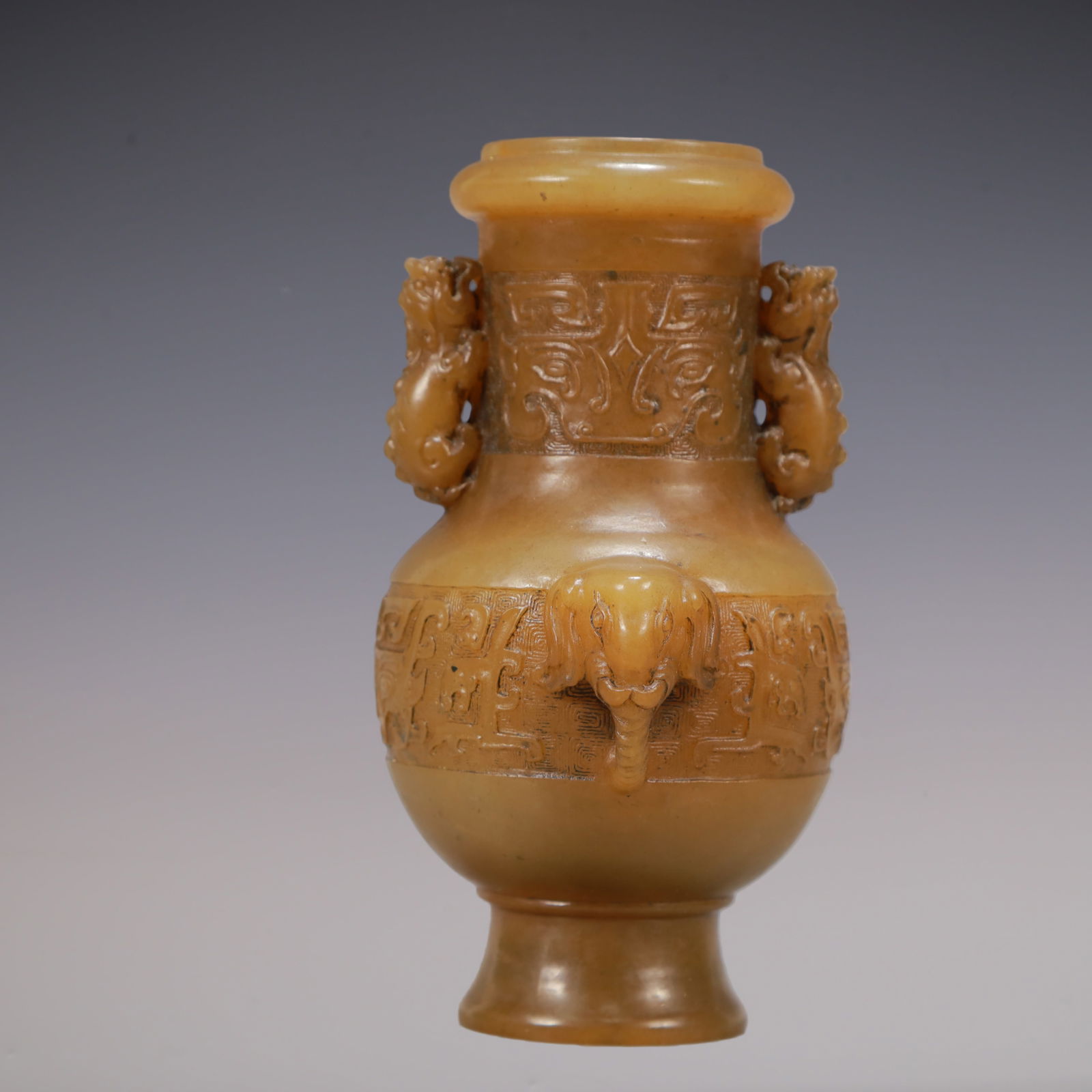 A Exquisite Shoushan Stone Beast-Face Pattern Double-Ears Vase - 8