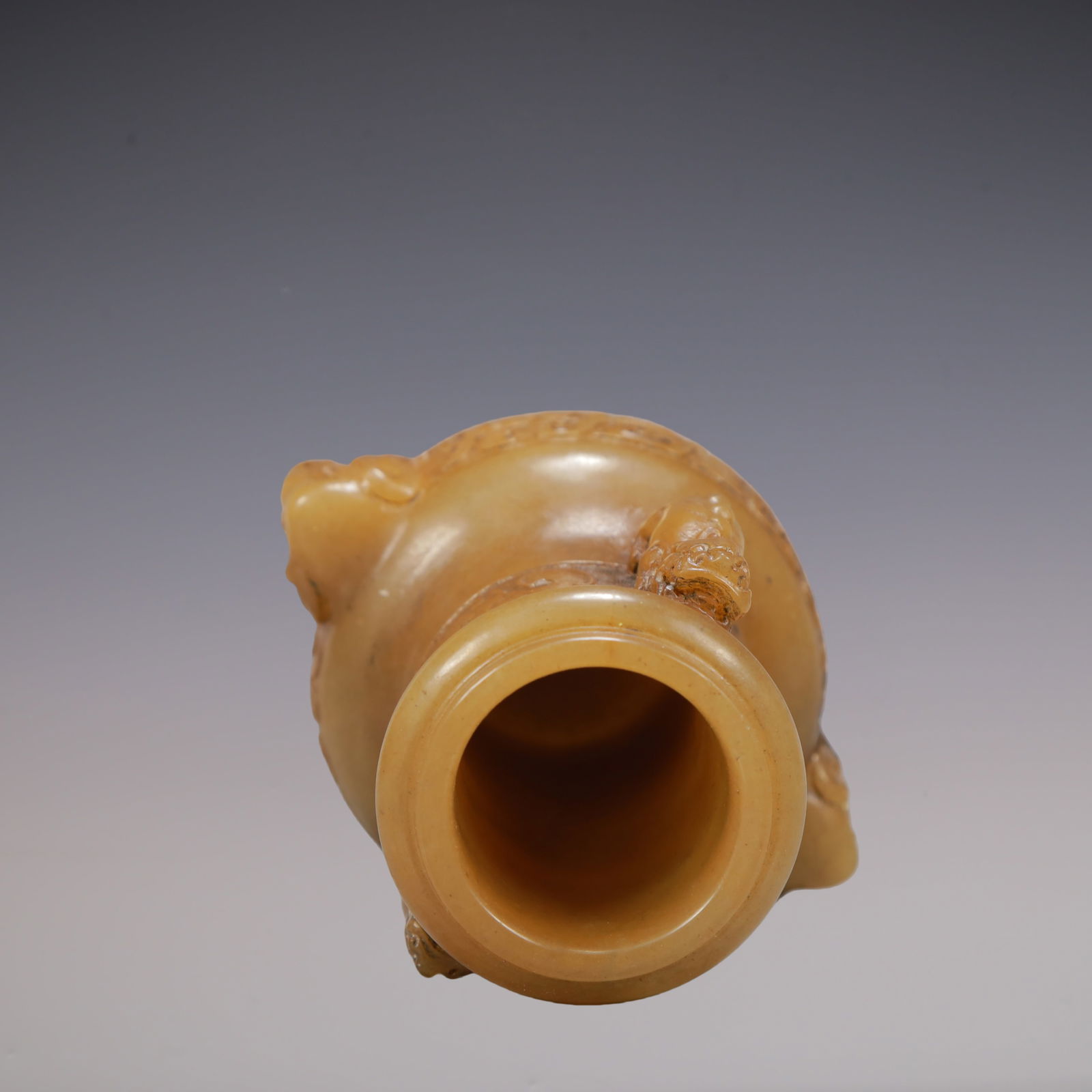 A Exquisite Shoushan Stone Beast-Face Pattern Double-Ears Vase - 9