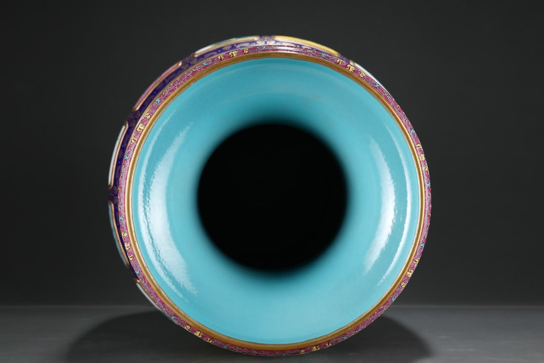 An Exquisite Enamel Lotus Pattern Animal Pattern Landscape Pattern Double-Ears Vase - 4