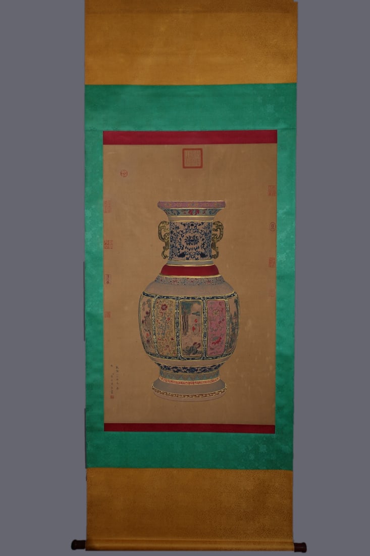 An Exquisite Enamel Lotus Pattern Animal Pattern Landscape Pattern Double-Ears Vase - 6