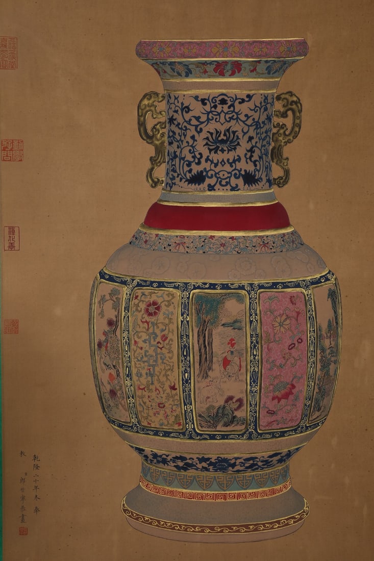 An Exquisite Enamel Lotus Pattern Animal Pattern Landscape Pattern Double-Ears Vase - 7