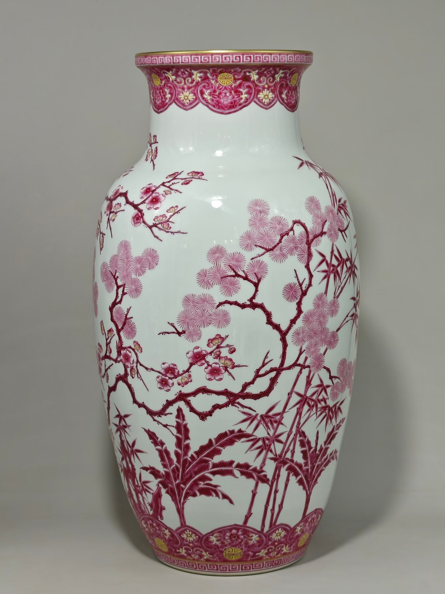 An Exquisite Enamel Ruby Red-Glazed Lotus Pattern Pine, Bamboo and Plum Blossom Pattern Vase - 2