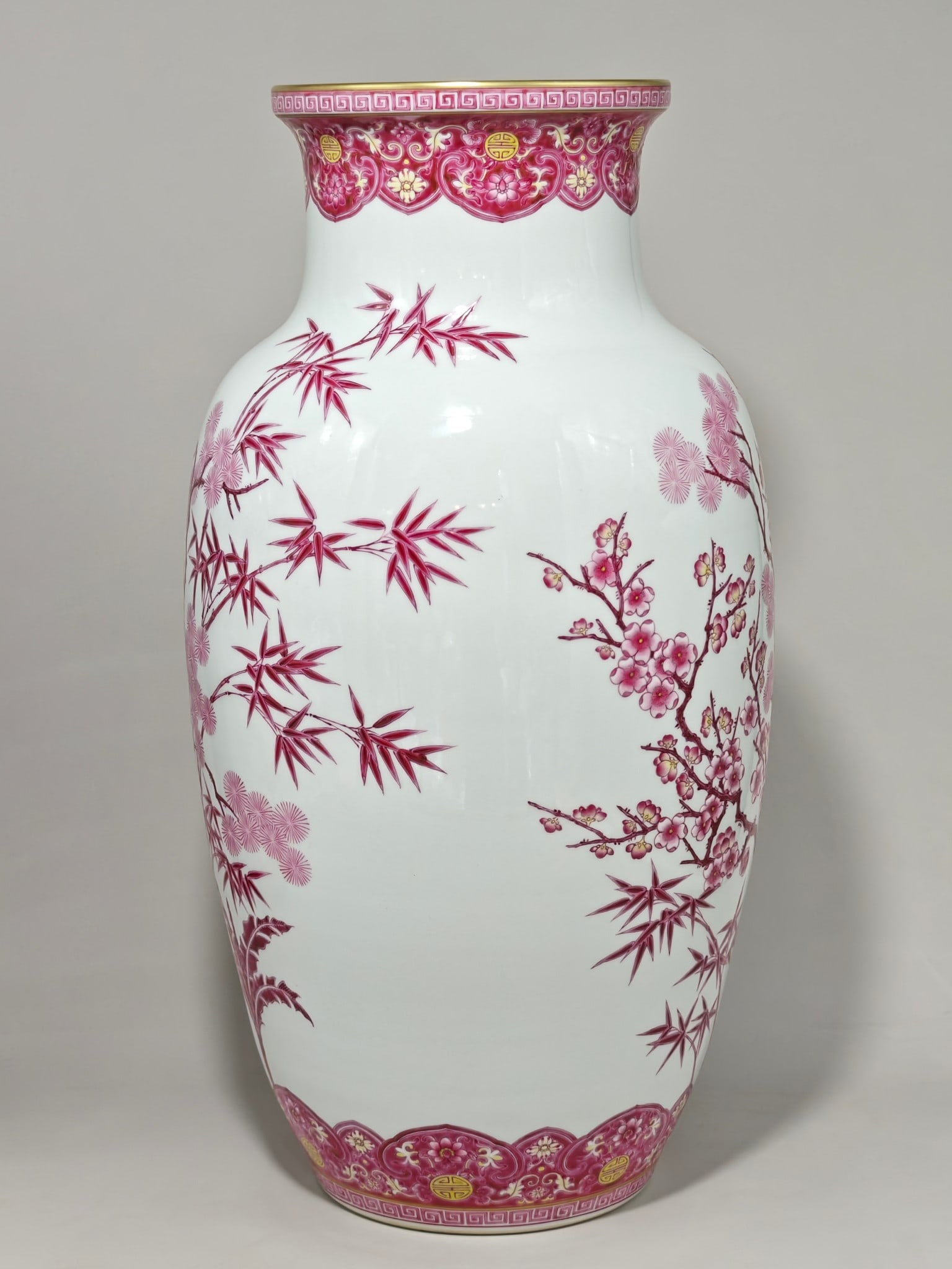 An Exquisite Enamel Ruby Red-Glazed Lotus Pattern Pine, Bamboo and Plum Blossom Pattern Vase - 3