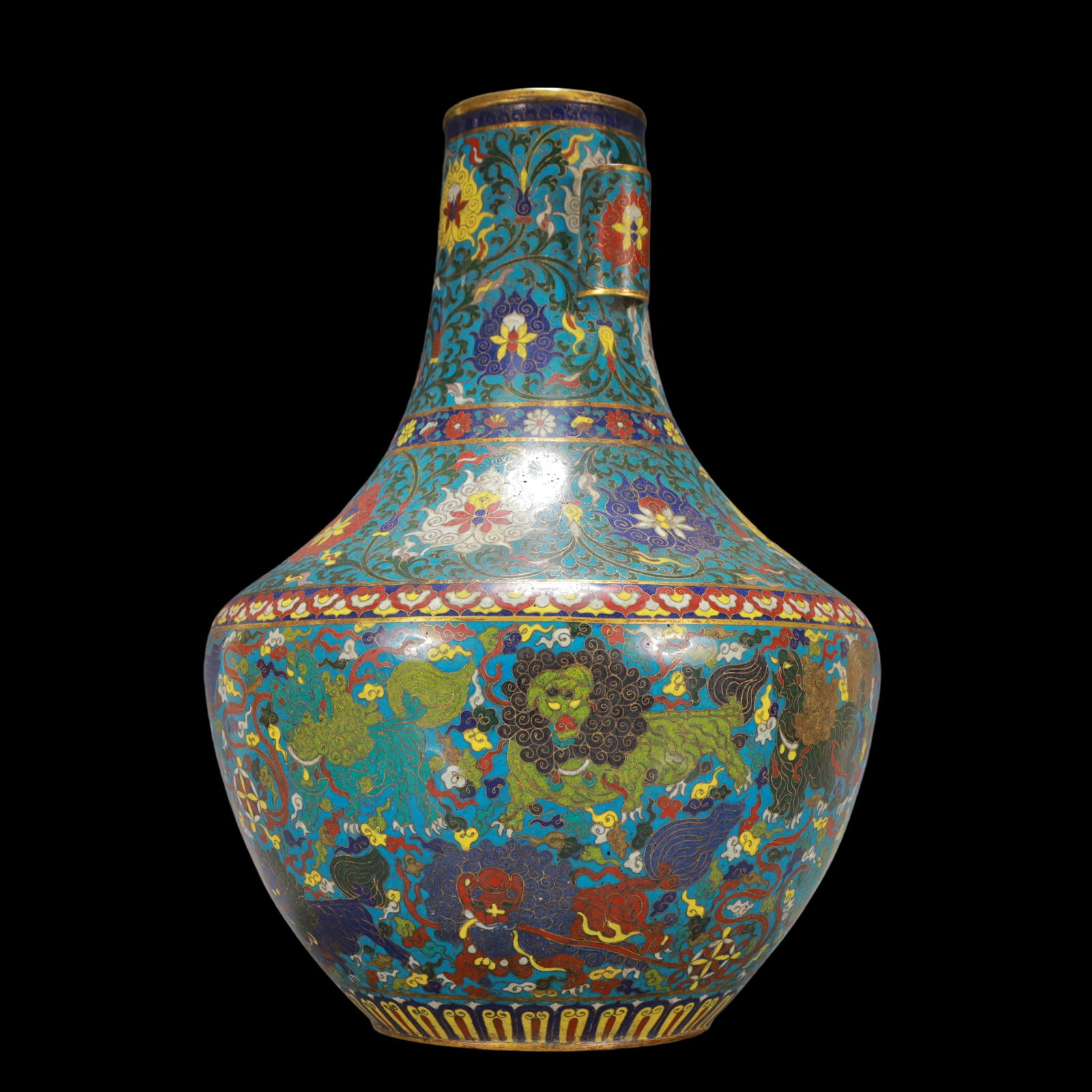 A Exquisite Cloisonne Lotus Pattern Auspicious Beast Pattern Double-Ears Vase - 4