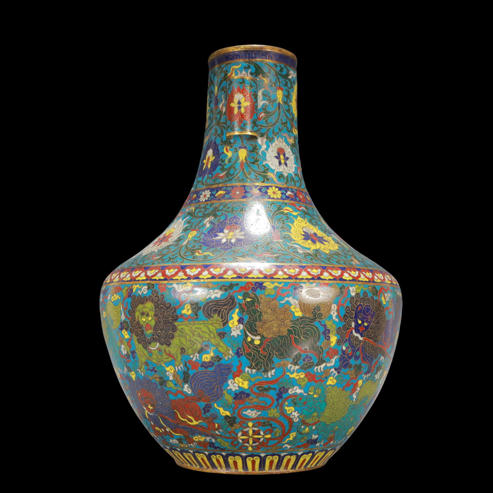 A Exquisite Cloisonne Lotus Pattern Auspicious Beast Pattern Double-Ears Vase - 6