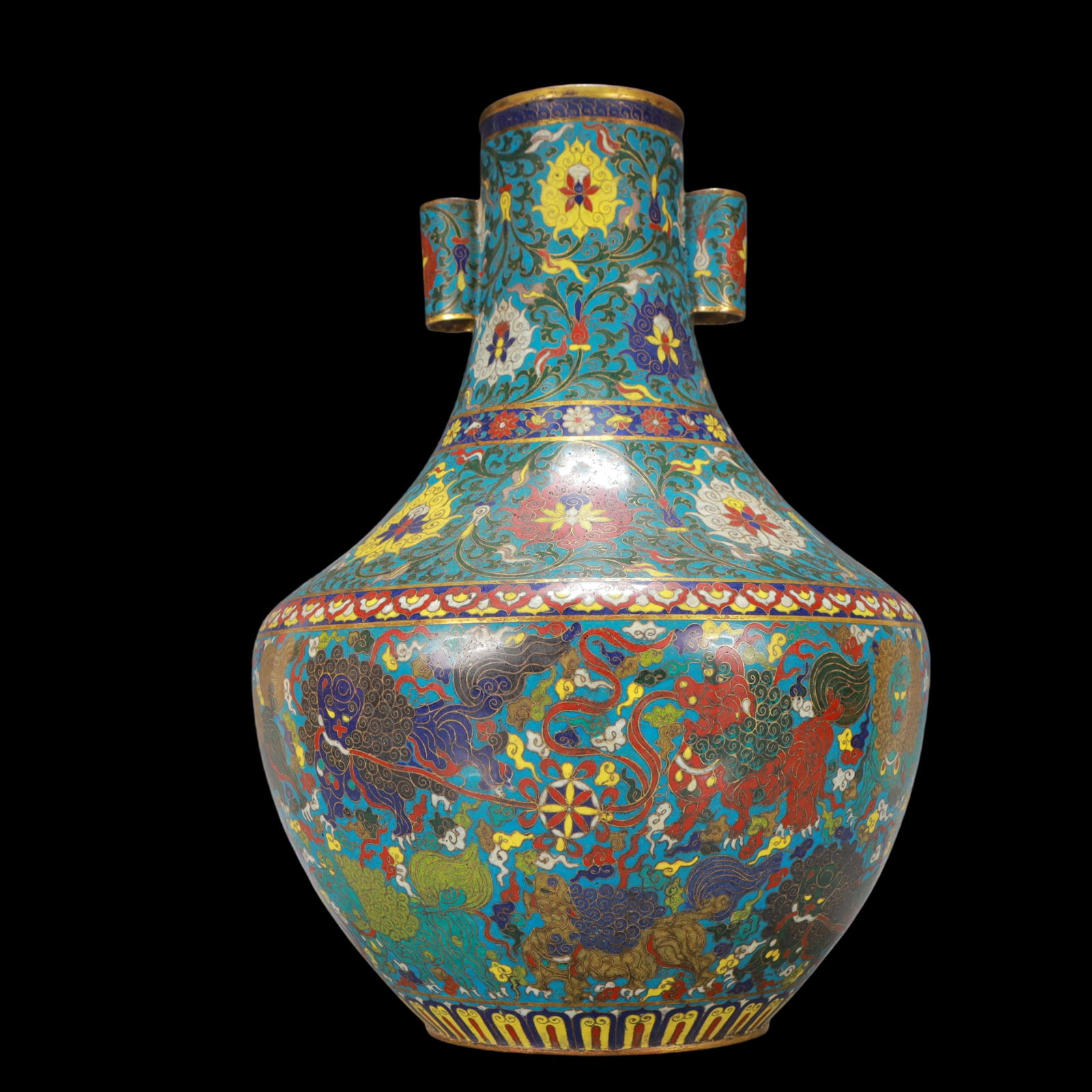 A Exquisite Cloisonne Lotus Pattern Auspicious Beast Pattern Double-Ears Vase - 7