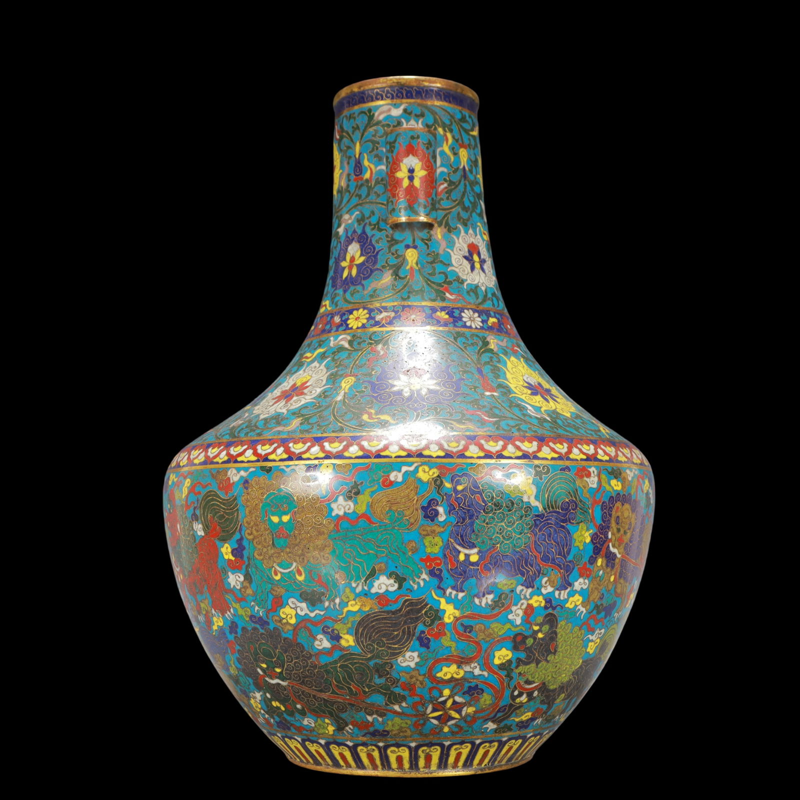 A Exquisite Cloisonne Lotus Pattern Auspicious Beast Pattern Double-Ears Vase - 8