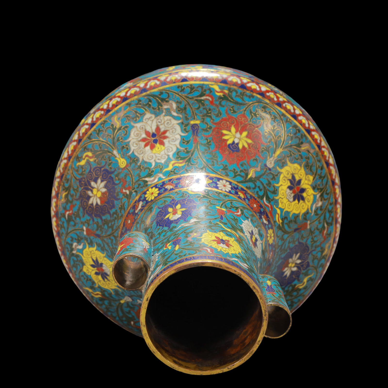 A Exquisite Cloisonne Lotus Pattern Auspicious Beast Pattern Double-Ears Vase - 9