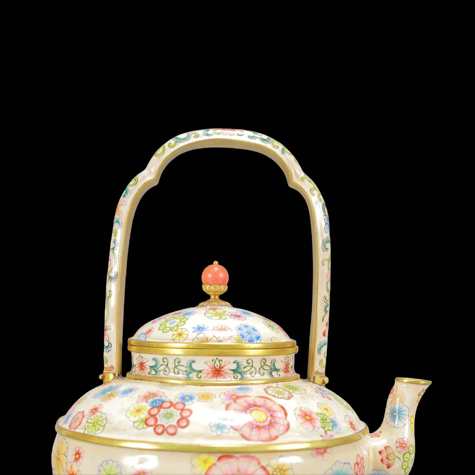A Exquisite Coppery Enamel Flower Pattern Teapot - 2