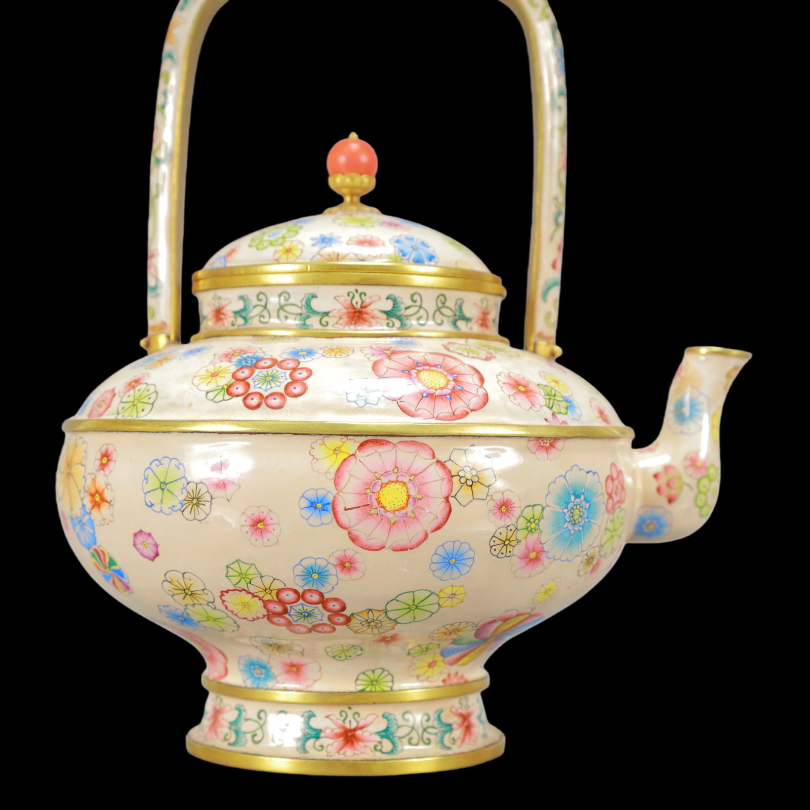 A Exquisite Coppery Enamel Flower Pattern Teapot - 3