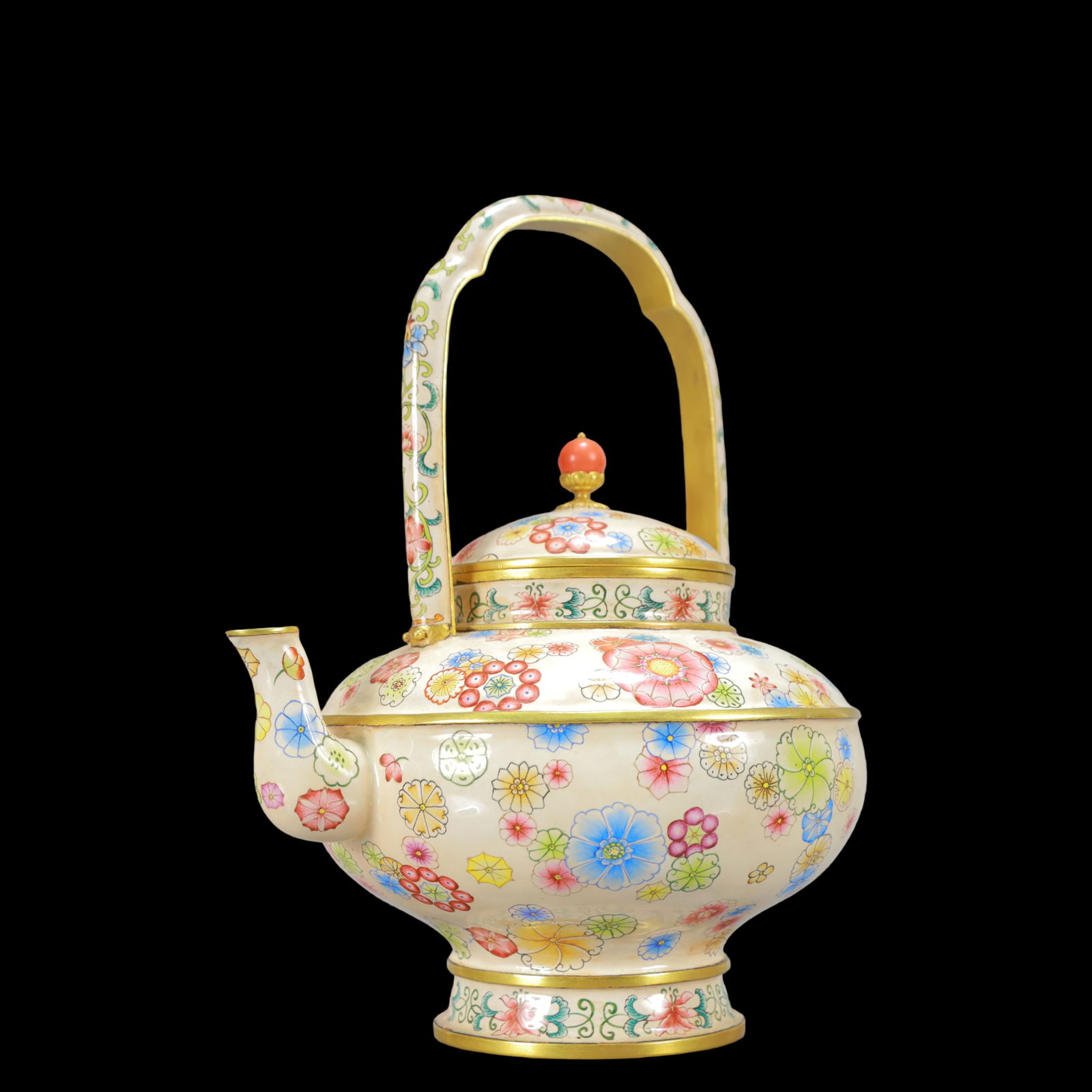 A Exquisite Coppery Enamel Flower Pattern Teapot - 6