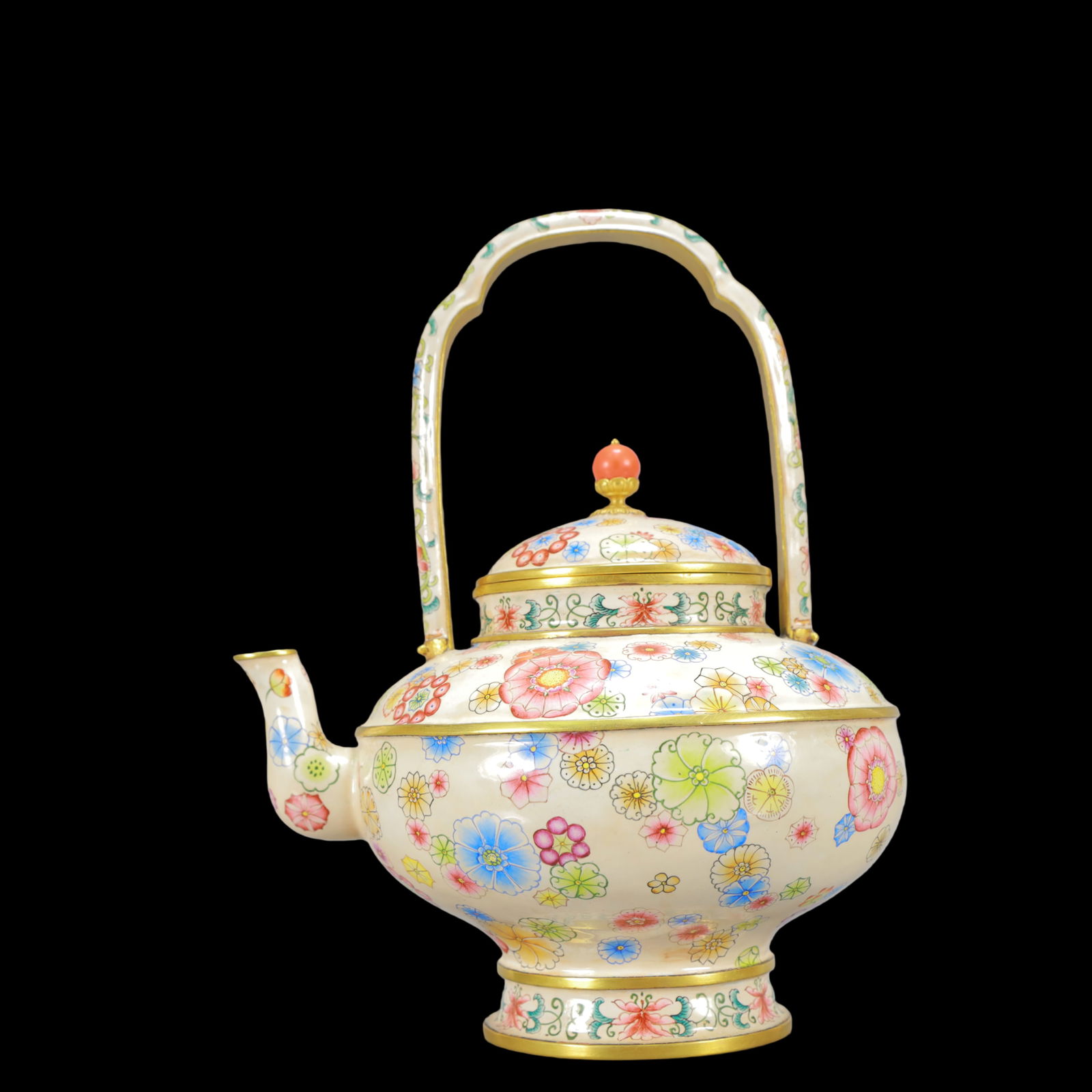 A Exquisite Coppery Enamel Flower Pattern Teapot - 7