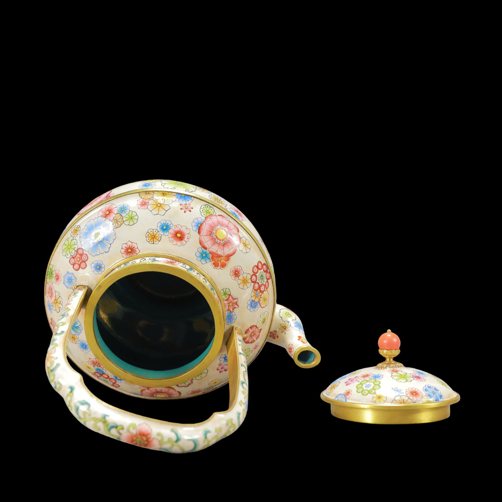 A Exquisite Coppery Enamel Flower Pattern Teapot - 9