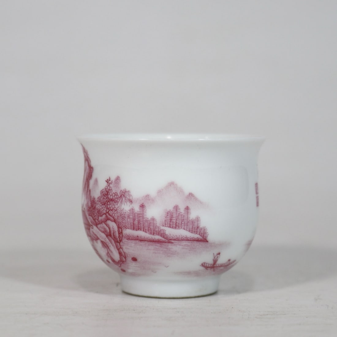 An Exquisite Ruby Red-Glazed Landscape Pattern with poem Cup - 2
