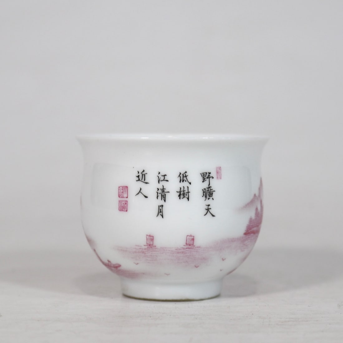 An Exquisite Ruby Red-Glazed Landscape Pattern with poem Cup - 3