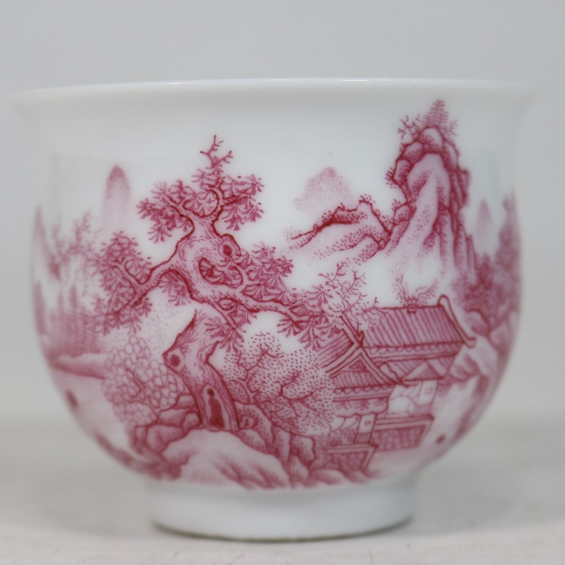 An Exquisite Ruby Red-Glazed Landscape Pattern with poem Cup - 8