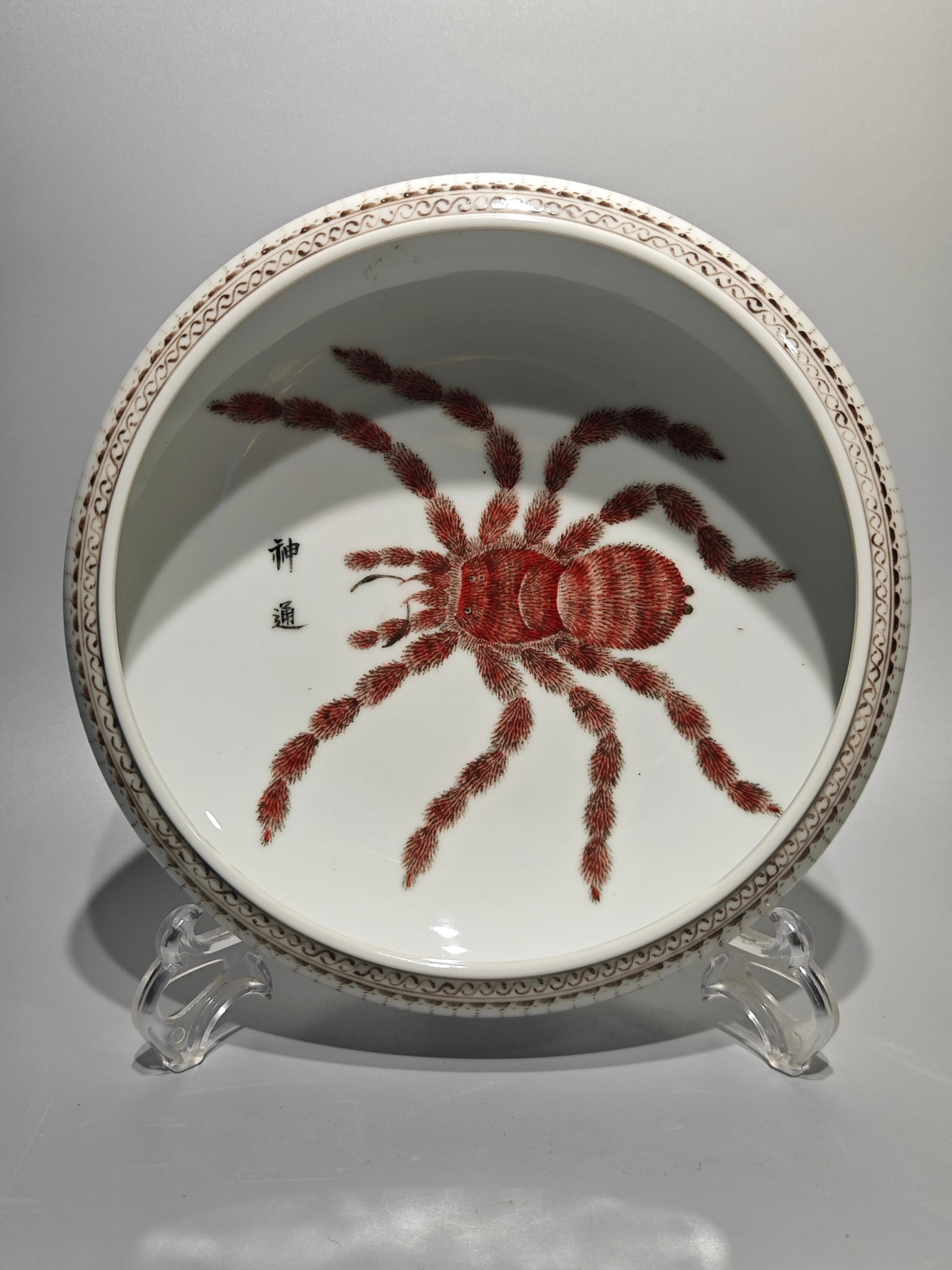 An Exquisite Famille-Rose Spider Pattern Brush Washer: An Exquisite Famille-Rose Spider Pattern Brush Washer Qing Dynasty, China Size:6.2cmx21cm (The Dimensions Of All Batches Are Manually Measured.If You Need More Detailed Information, Please Contact