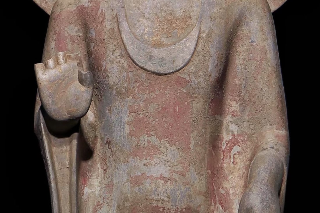 An Exquisite Limestone Painted Color Buddha Statue - 5