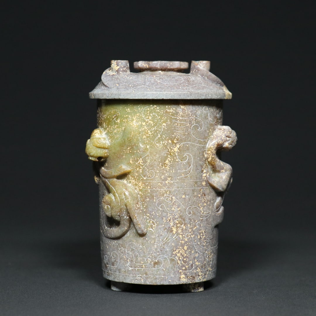 An Exquisite White Jade Chi-Dragon Pattern Cup Ornament - 2