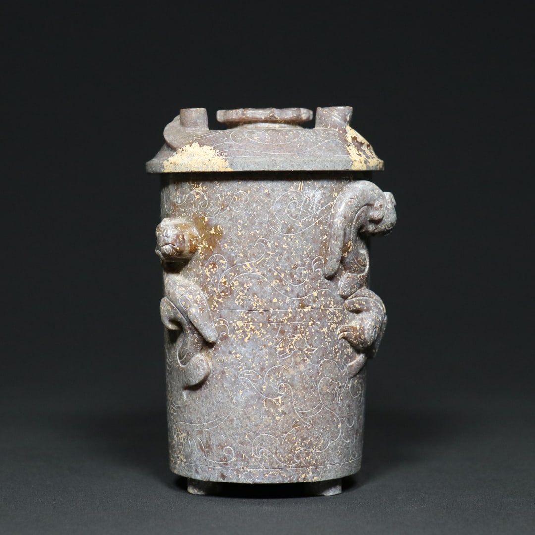 An Exquisite White Jade Chi-Dragon Pattern Cup Ornament - 4