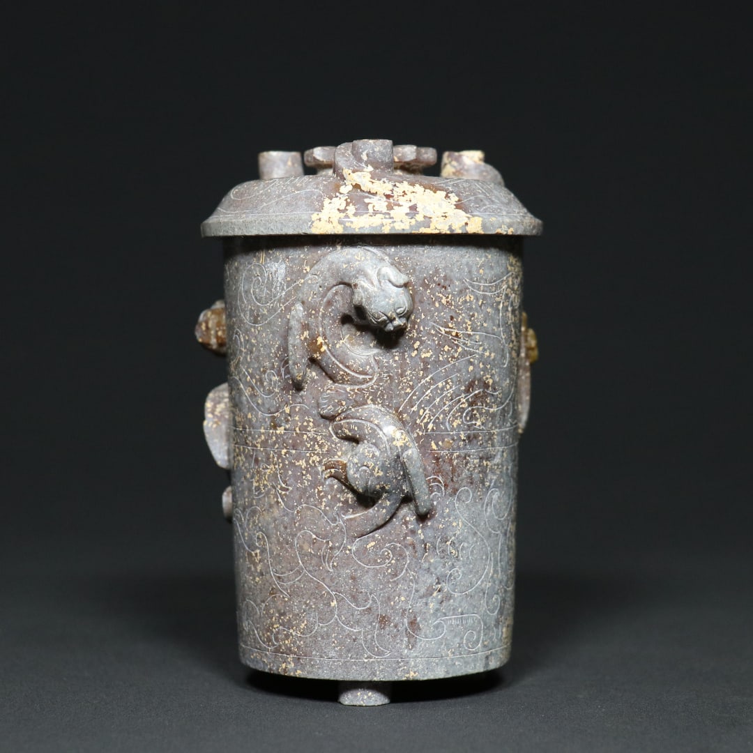 An Exquisite White Jade Chi-Dragon Pattern Cup Ornament - 5