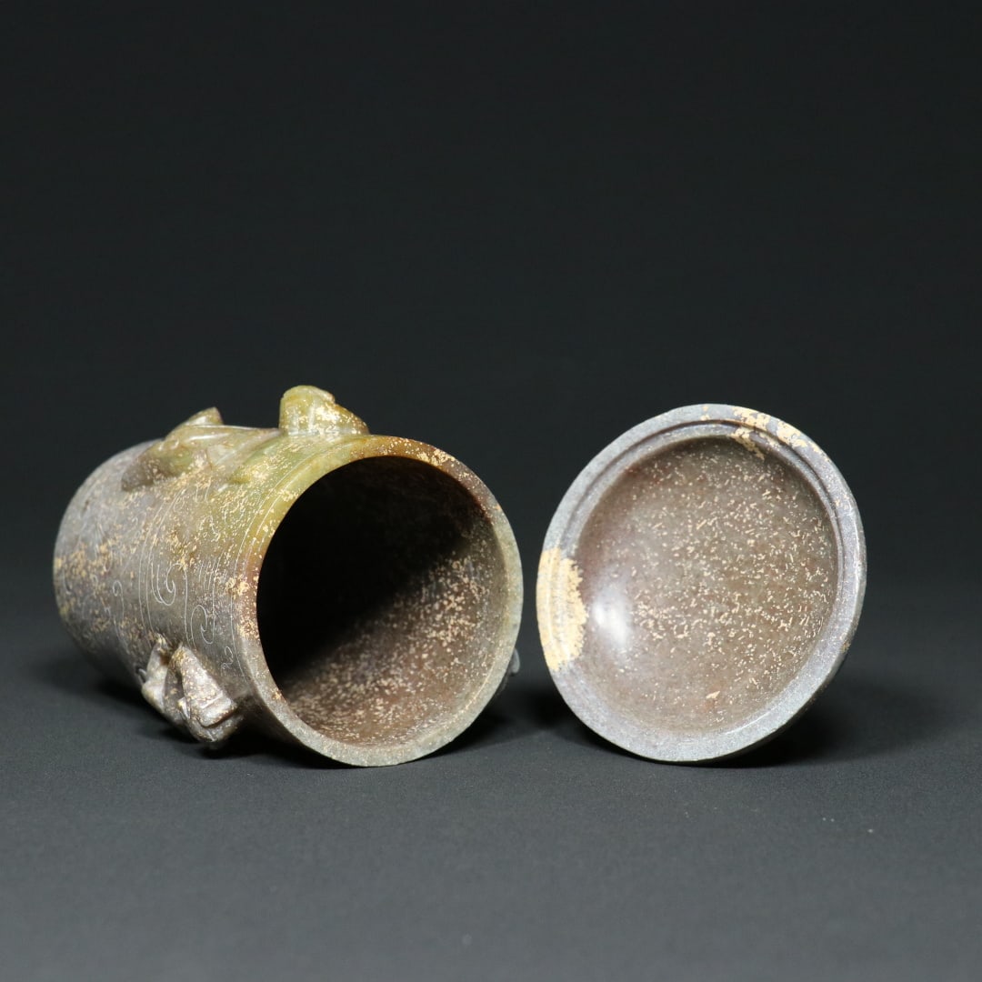 An Exquisite White Jade Chi-Dragon Pattern Cup Ornament - 6