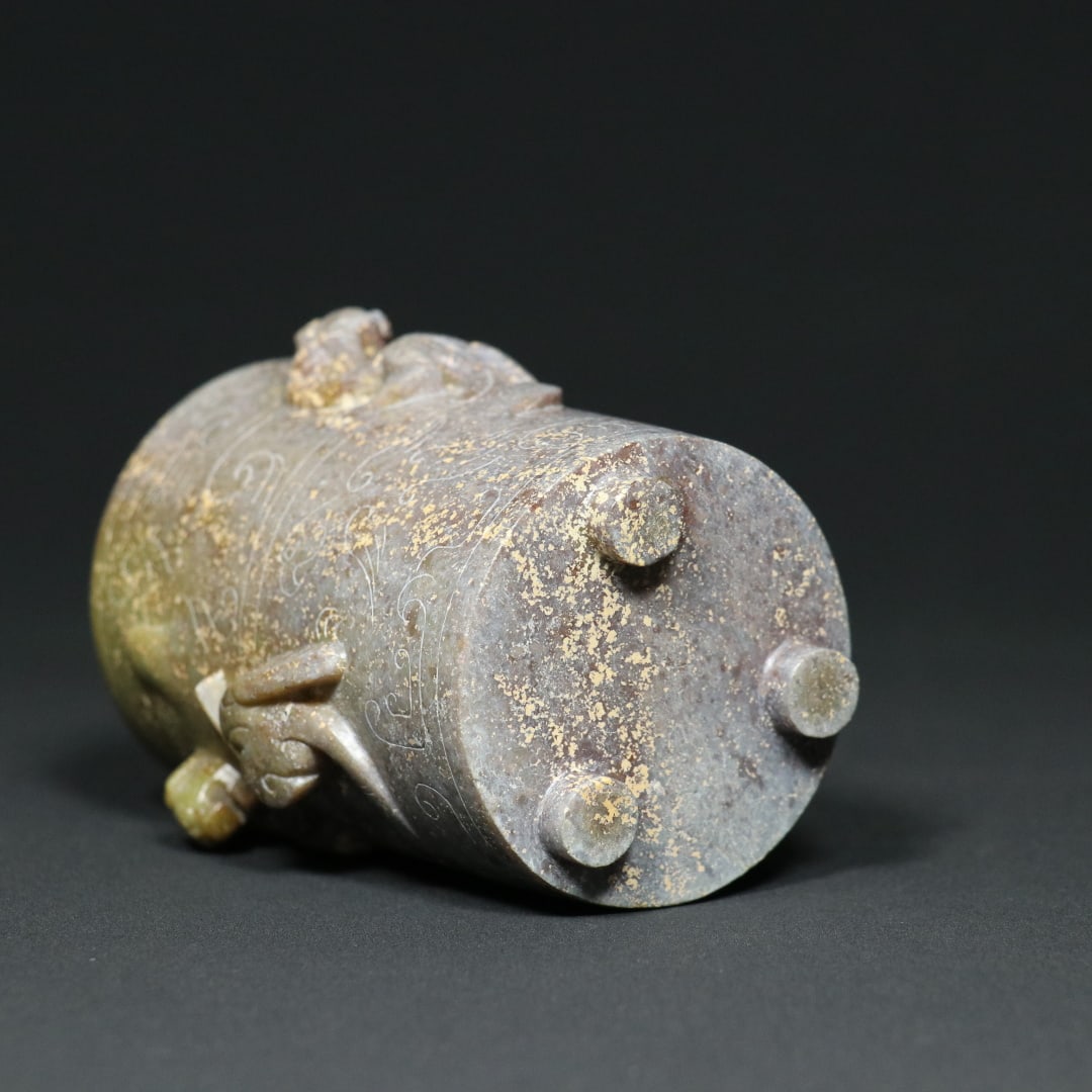 An Exquisite White Jade Chi-Dragon Pattern Cup Ornament - 7