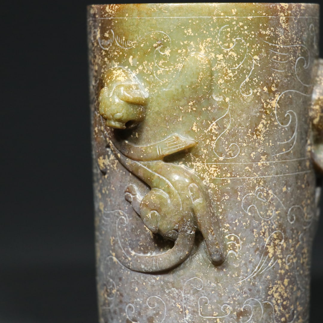 An Exquisite White Jade Chi-Dragon Pattern Cup Ornament - 9