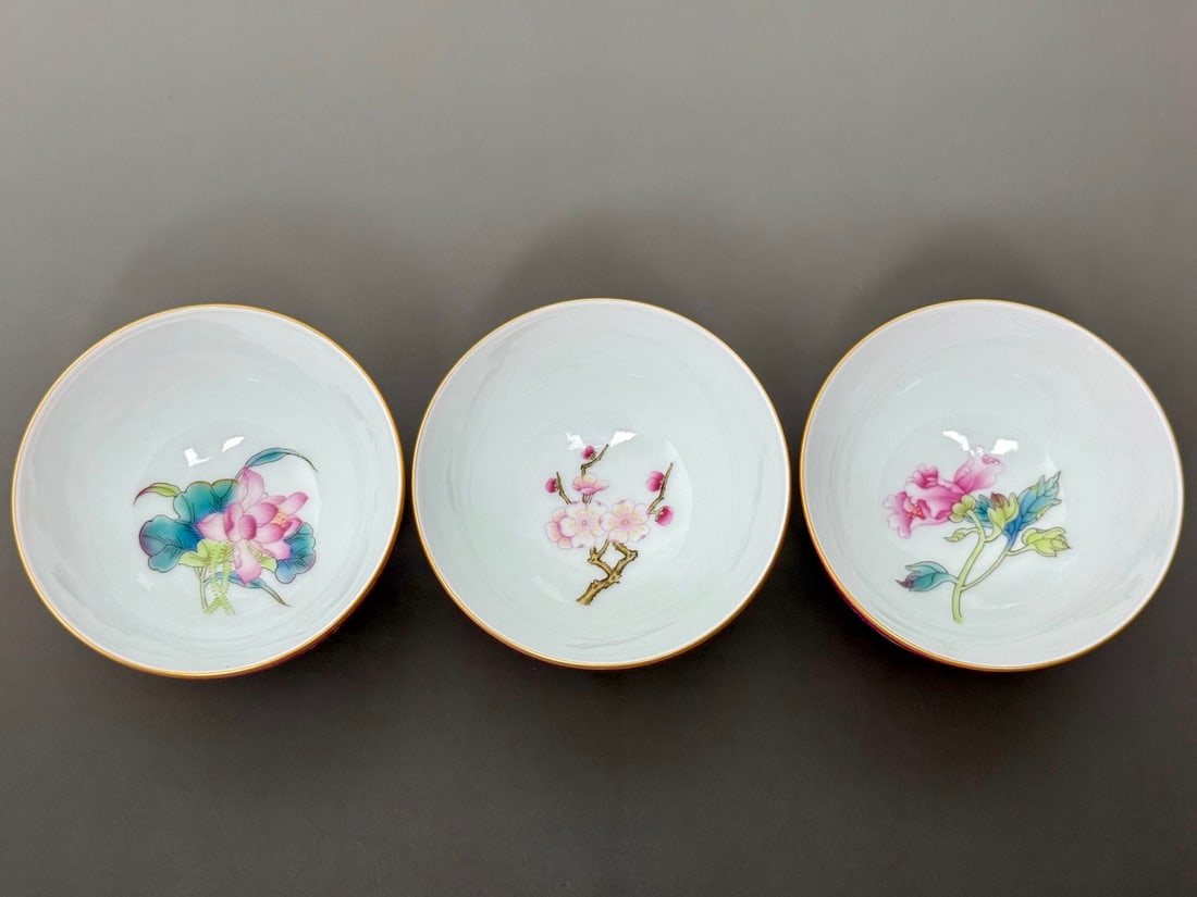 A Set of Fine Ruby Red-Glazed Painted Gold Lotus Pattern Flower Pattern Cup - 4