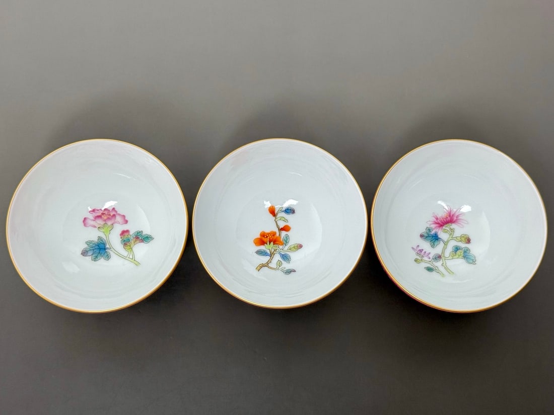 A Set of Fine Ruby Red-Glazed Painted Gold Lotus Pattern Flower Pattern Cup - 6