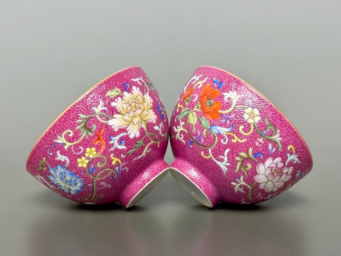 A Set of Fine Ruby Red-Glazed Painted Gold Lotus Pattern Flower Pattern Cup - 8