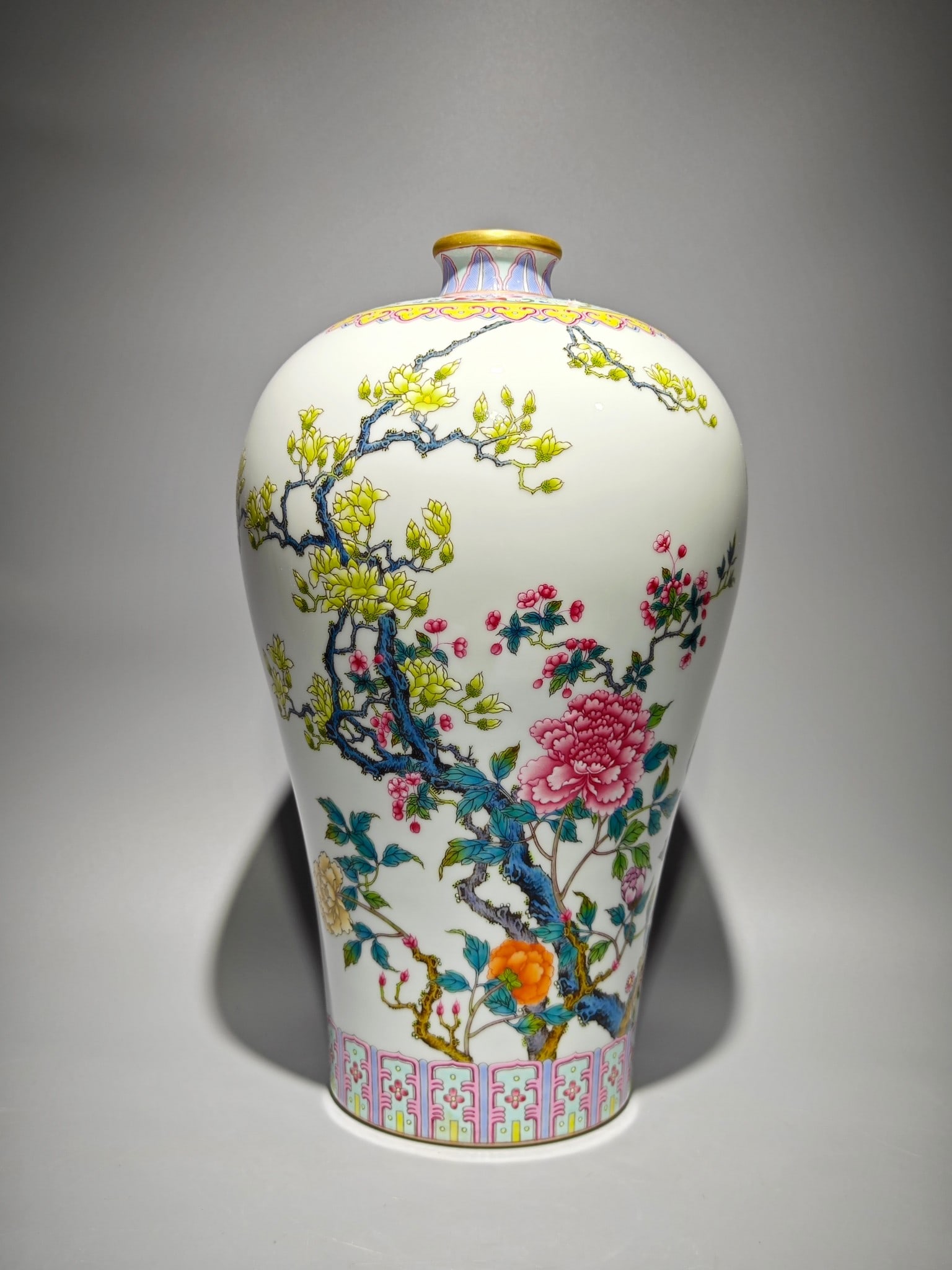 An Exquisite Enamel Flower and Bird Pattern with poem Vase: An Exquisite Enamel Flower and Bird Pattern with poem Vase Qing Dynasty, China Yongzheng Six-character Mark Size:33.6cmx20cm (The Dimensions Of All Batches Are Manually Measured.If You Need More