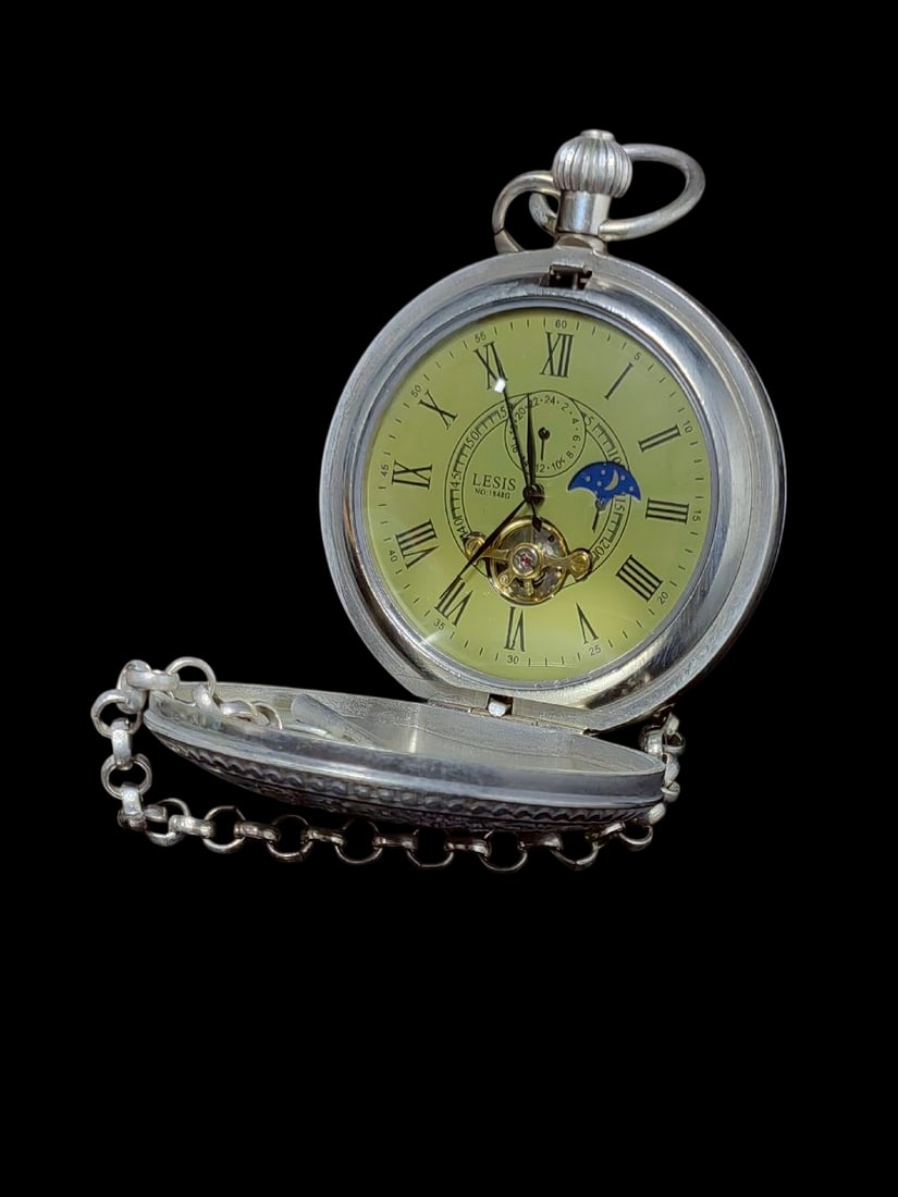 An Exquisite Silver Lotus Pattern Pocket watch - 2