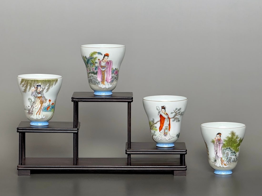 A Set of Fine Famille-Rose Character and Story Pattern with poem Cup: A Set of Fine Famille-Rose Character and Story Pattern with poem Cup Qing Dynasty, China Qianlong Four-character Mark Size:6.6cmx6.2cm (The Dimensions Of All Batches Are Manually Measured.If You