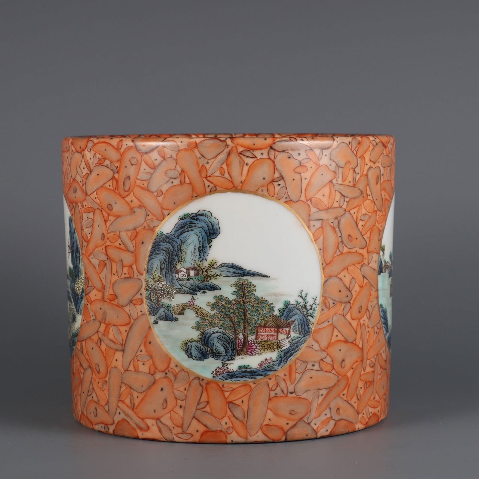 An Exquisite Famille-Rose Landscape Pattern Brush Pot - 2