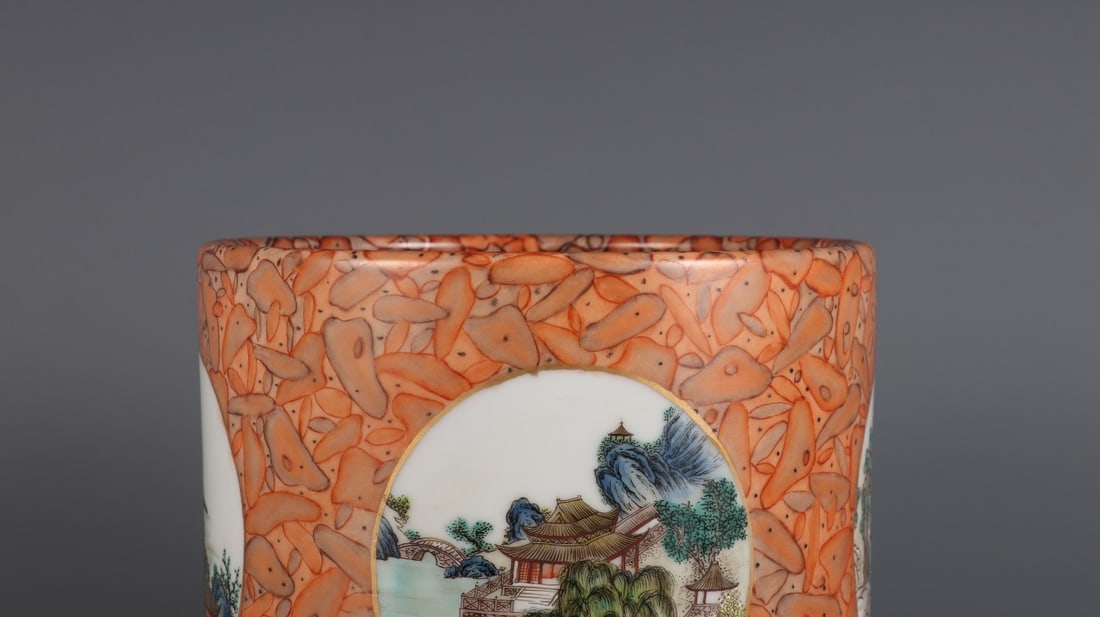 An Exquisite Famille-Rose Landscape Pattern Brush Pot - 5