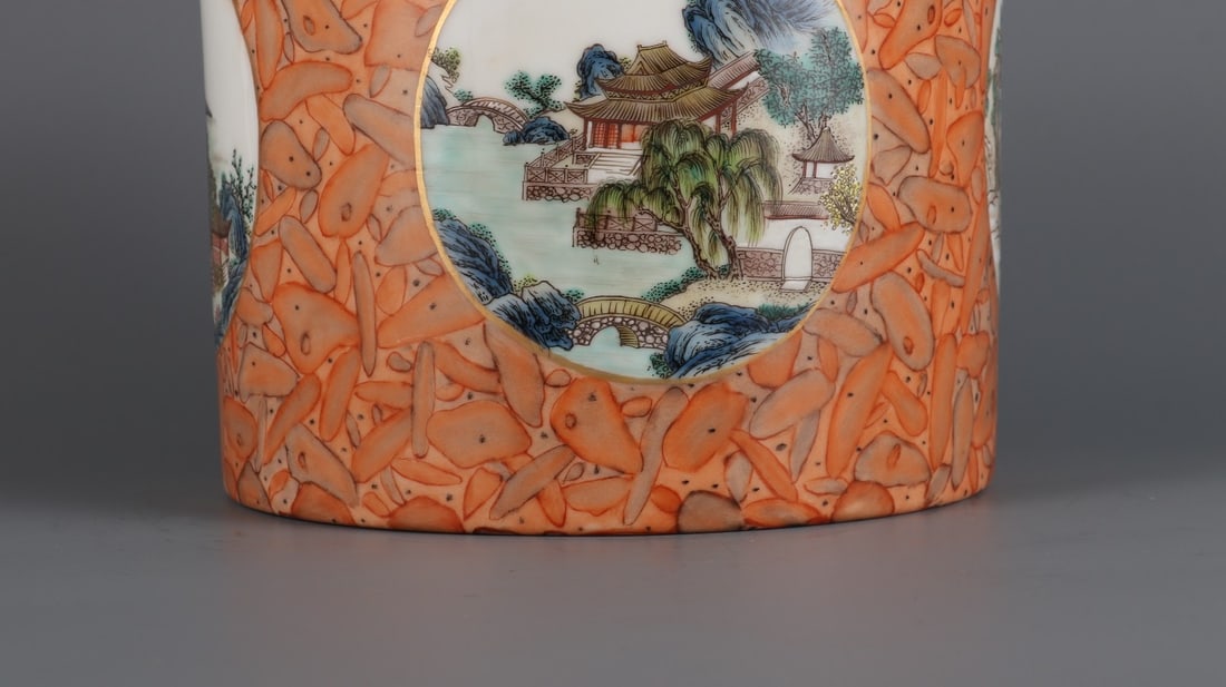 An Exquisite Famille-Rose Landscape Pattern Brush Pot - 6