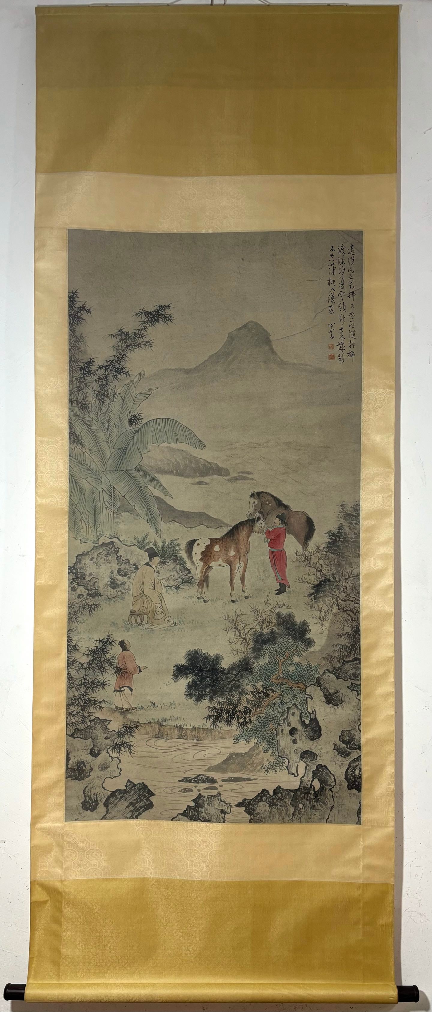 A Chinese Vertical Scroll Ink Painting of Character and Story on Paper: A Chinese Vertical Scroll Ink Painting of Character and Story on Paper Pu ru Without frame Size:135cmx67.5cm (The Dimensions Of All Batches Are Manually Measured.If You Need More Detailed