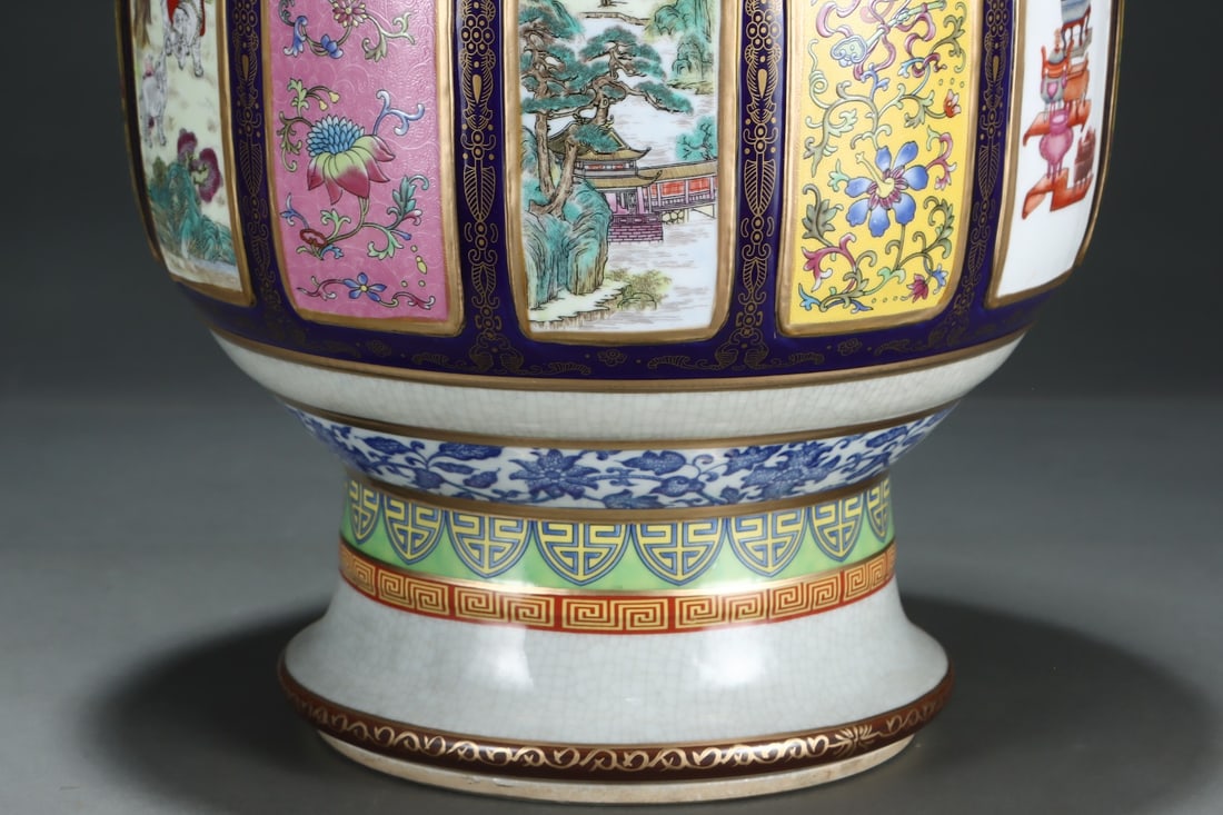 An Exquisite Enamel Lotus Pattern Animal Pattern Landscape Pattern Double-Ears Vase - 6
