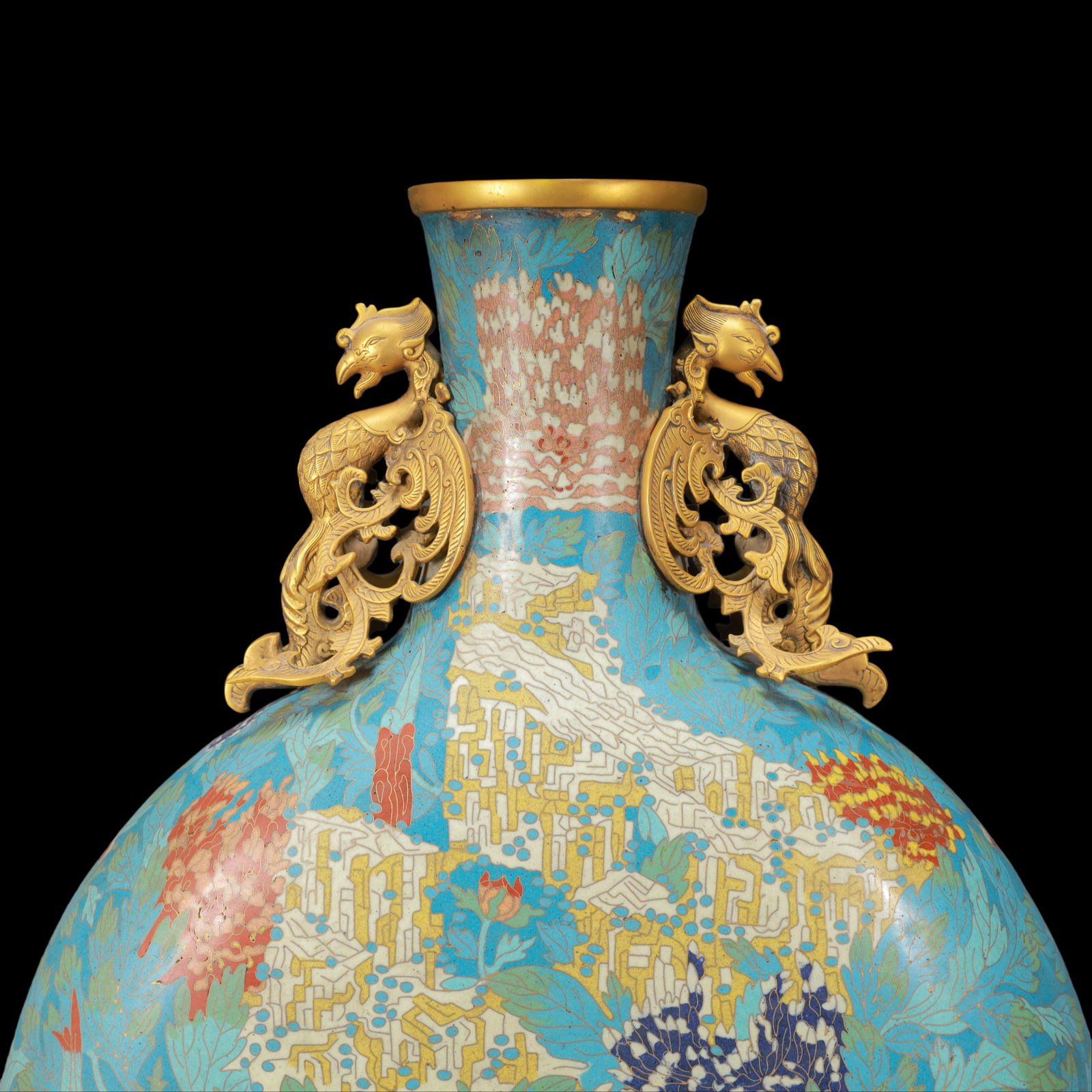 A Huge Cloisonne Chrysanthemum Pattern Phoenix-Ears Vase - 2