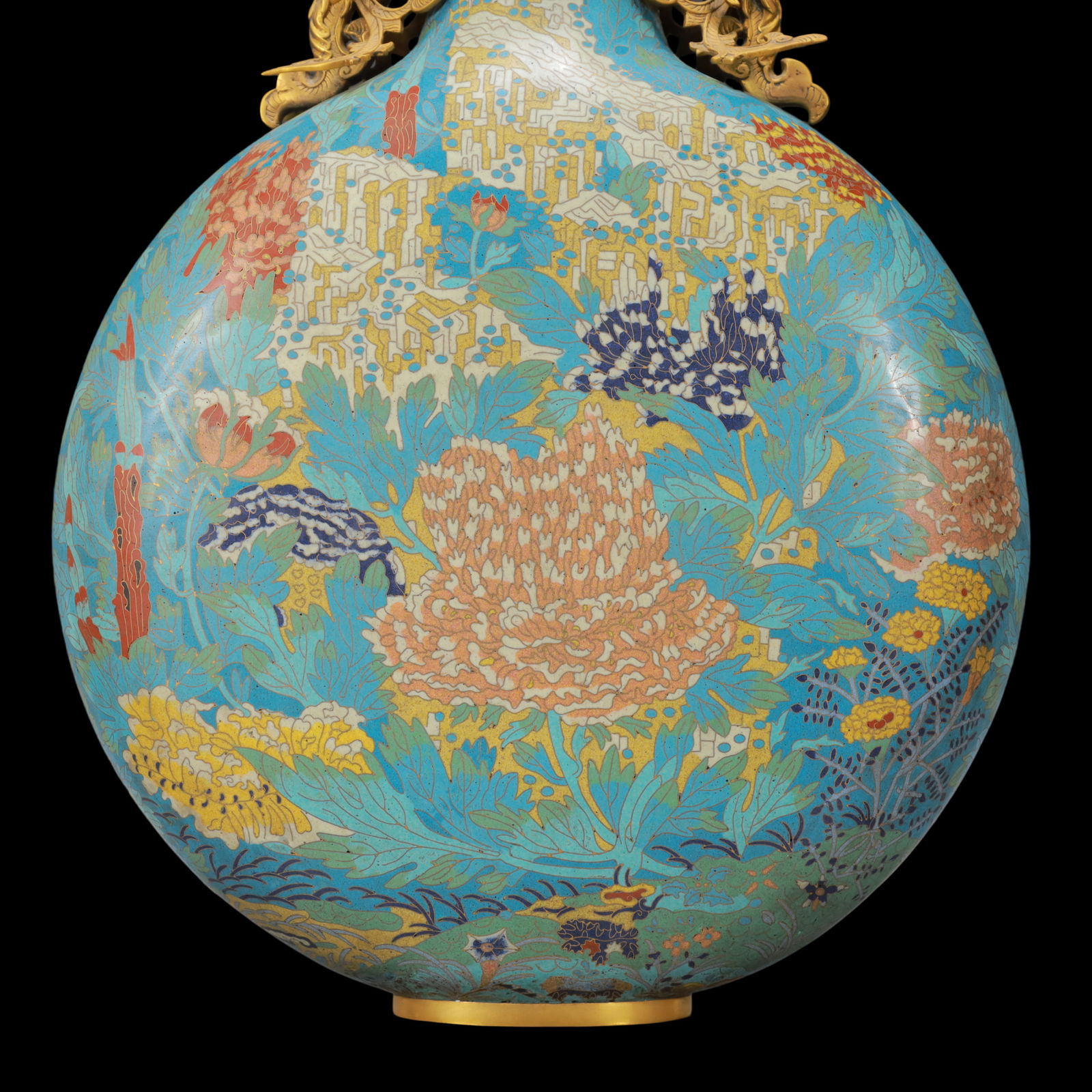 A Huge Cloisonne Chrysanthemum Pattern Phoenix-Ears Vase - 3